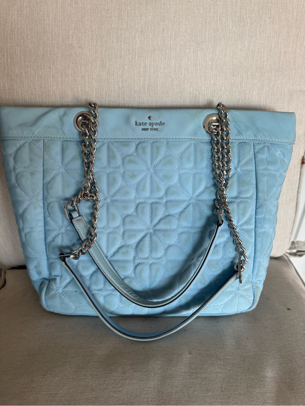 kate spade Quilted Light Blue Chain-Handle Tote